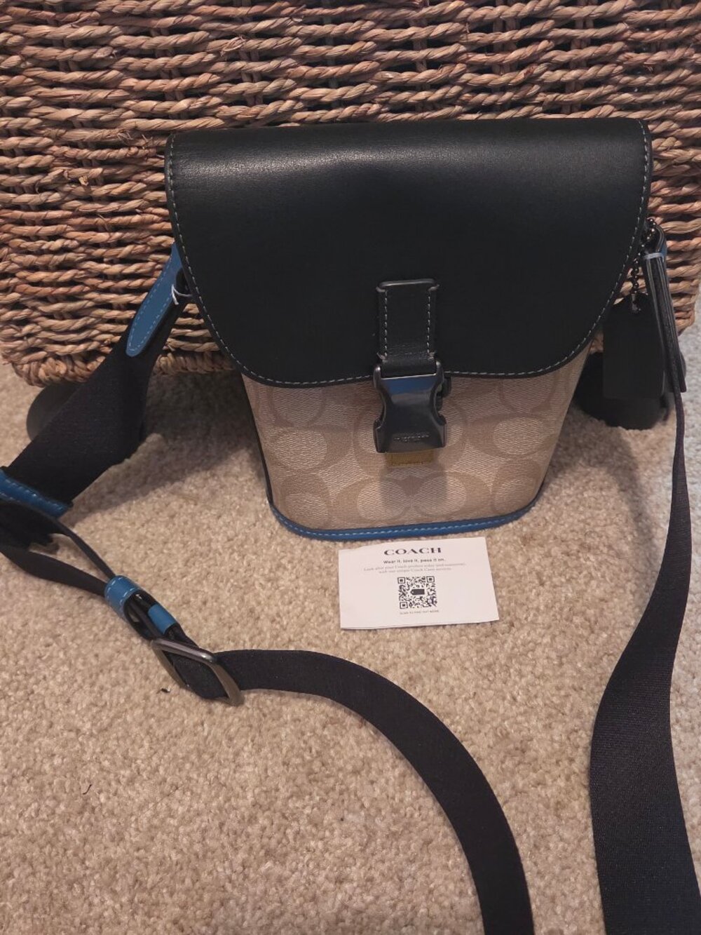 NWOT Khaki Blue & Black Coach Crossbody Bag